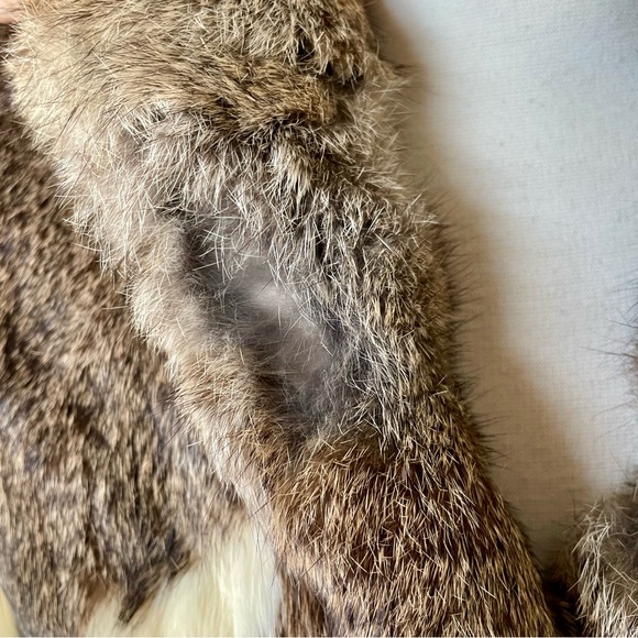 Vintage Parisian Fur 100% Rabbit Fur Coat Cream and Brown Chevron - Picture 6 of 17